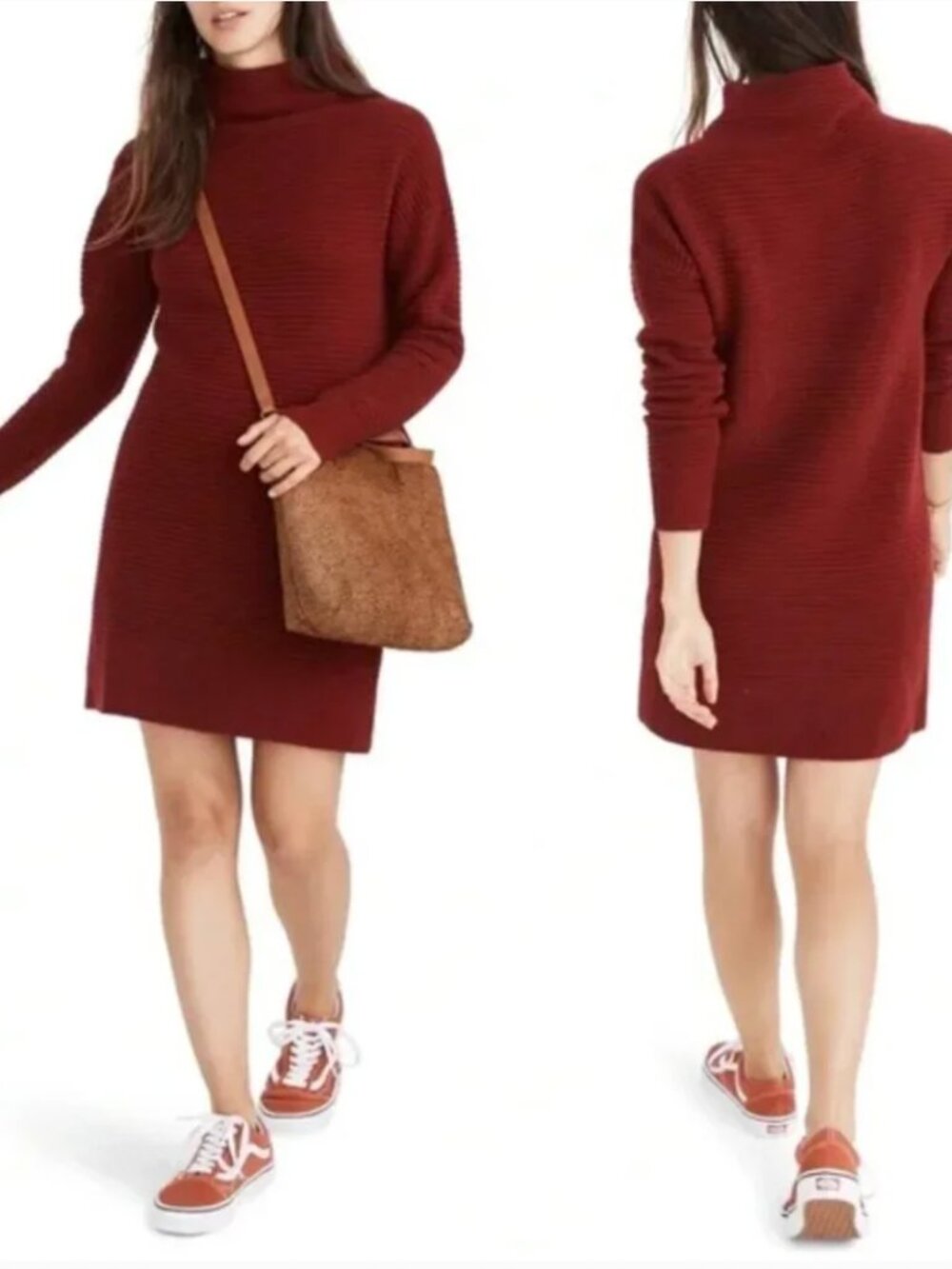 Madewell Merino Wool Mock Neck Long Sleeve Ribbed Sweater Dress - XS